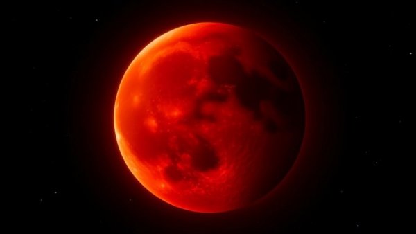 Blood Moon Total Lunar Eclipse 2026 with deep red hue in night sky.
