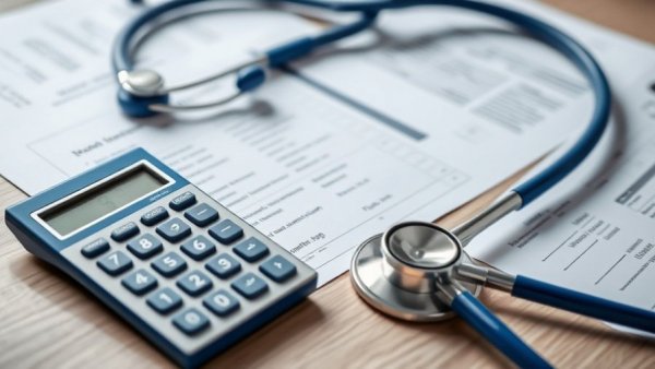 Tax deductible medical expenses paperwork with calculator and stethoscope.