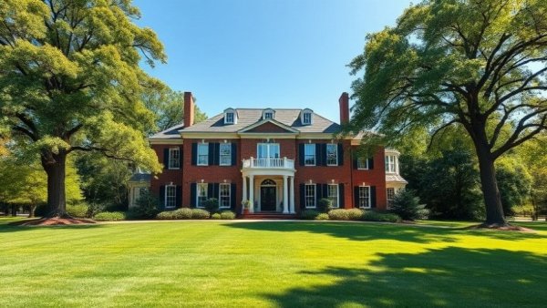 Elegant brick house with pristine lawn highlighting home maintenance and structural health.