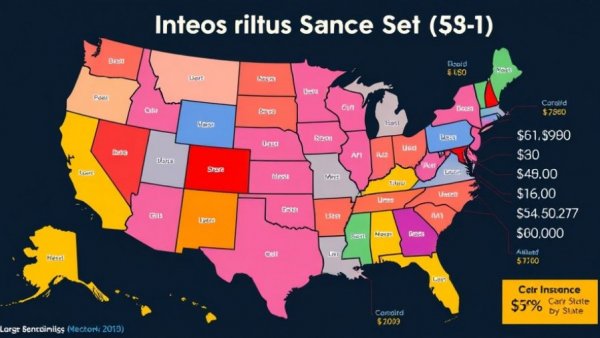 Map showing car insurance costs by state in 2026