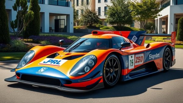 Sleek customer-spec Le Mans track car with vibrant colors on display.