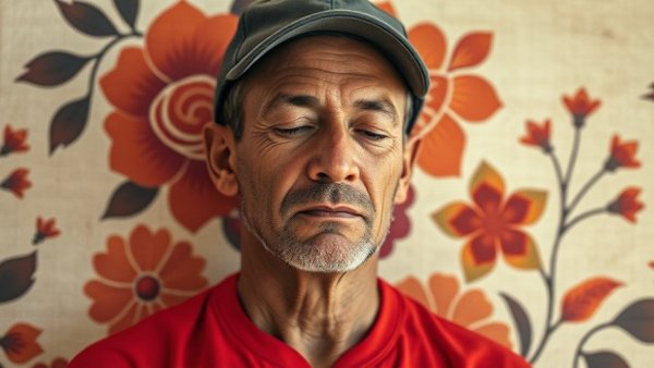 Nourishing an undefended heart meditation theme with peaceful man.