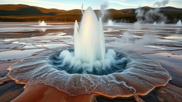 Echinus Geyser erupting with water jets at Yellowstone.