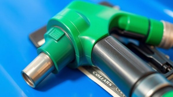 Gas pump nozzle on dollar bills symbolizing gas prices rise.