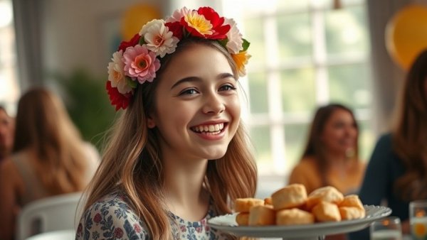Coming of Age Event for Teenagers: Teen girl smiling with flower crown.