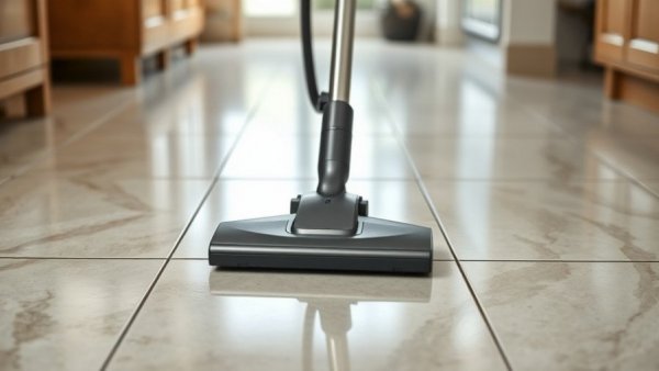 Vacuum cleaner on shiny tile floor, tile maintenance tips.