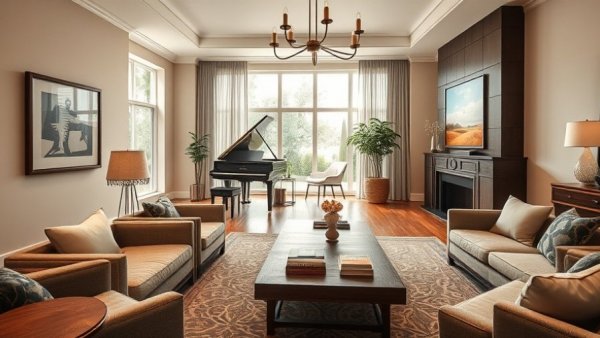 Luxurious living room to create buyer interest in property with elegant decor.