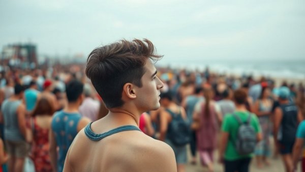 Blurry crowd at beach influencing teens' choices