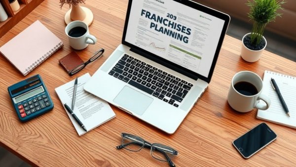 Franchise Startup Costs displayed on organized desk with business plan.