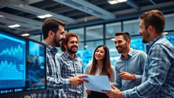 Team collaboration on employee engagement strategies in a modern office.