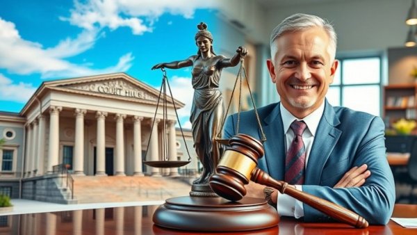 Professional man in law theme collage, highlighting value of personal attention.