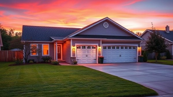 Suburban house exterior at dusk, related to plumbing problem signs.