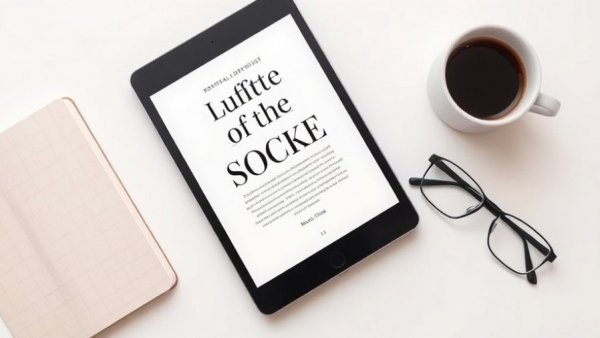 Tablet showing 'Seven Small Easy Habits' book with coffee cup