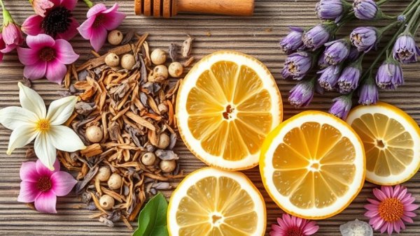 Jasmine Lavender Lemonade Tea blend ingredients arranged artfully.