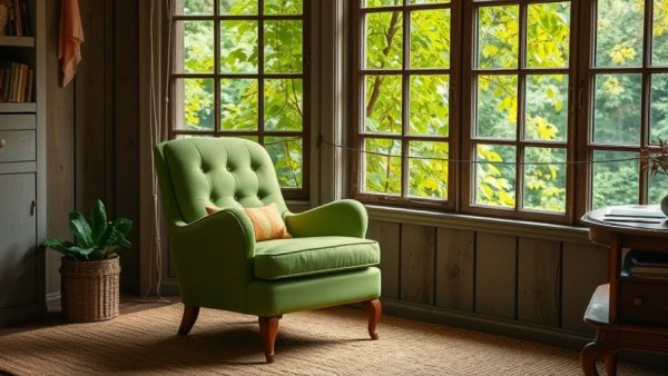 Vintage green chair in cozy DIY project home interior