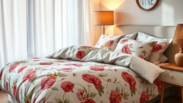 Elegant floral spring comforter set on a cozy bed in a serene bedroom.