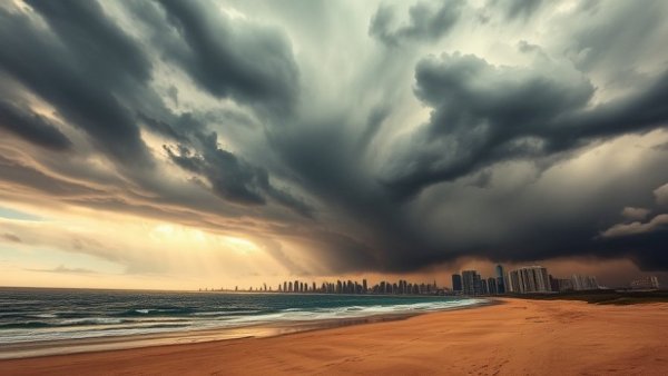 Dramatic coastal skyline during a storm, preparing your home for hurricane season.