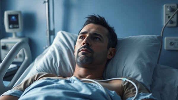 Perez Hilton in hospital bed, introspective expression, health scenario.