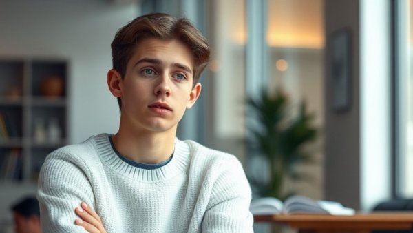 Teenager discussing selective mutism in a calm indoor setting.