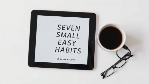 Ebook cover on tablet with coffee and glasses.