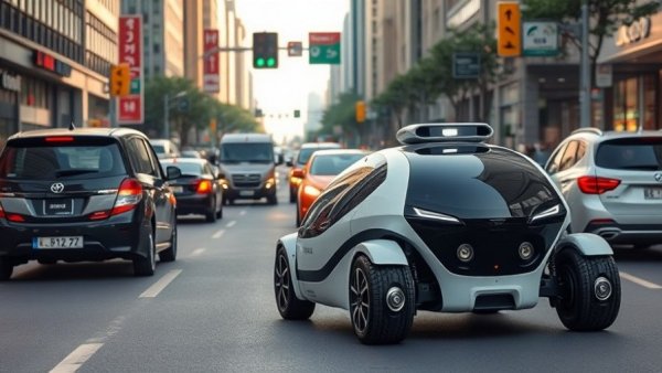 Futuristic robotaxis navigating city traffic in Austin and Miami.