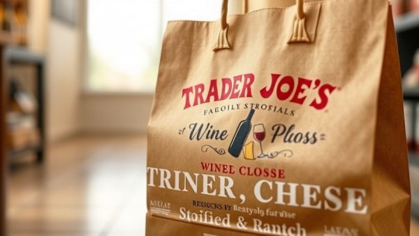 Trader Joe's paper bag with logo in an indoor setting.