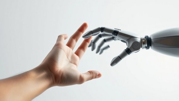 AI effects on adolescents identity: human and robotic hands reaching.