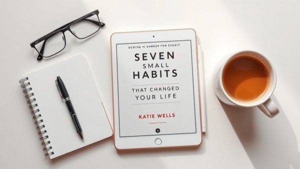E-book cover with coffee and glasses in minimalist style.