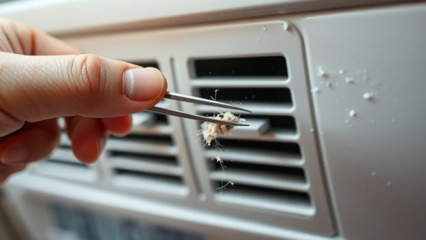 Using tweezers for dust removal from vents.