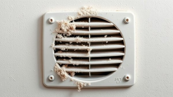 Dusty vent cover requiring cleaning in a residential setting.