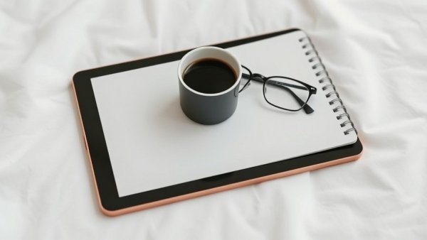 Minimalist eBook cover depicting coffee, glasses, and a notebook.