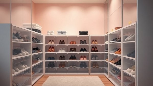 Best Clothing Storage Options: Transparent shoe boxes for organized storage.