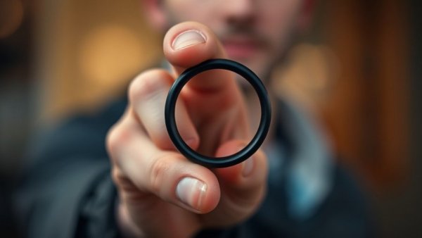 Close-up of a hand holding a black circular object, blurred background.