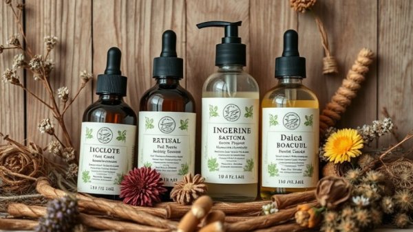 Assorted natural skincare products with flowers for natural skin care routine.