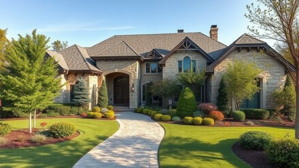 Luxurious home with stone facade and roof, ideal for hiring a roofing company in Cincinnati.