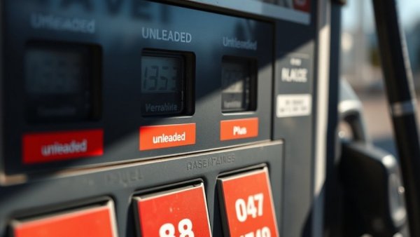 Gas pump with fuel prices and grades at a station, national average gas prices.