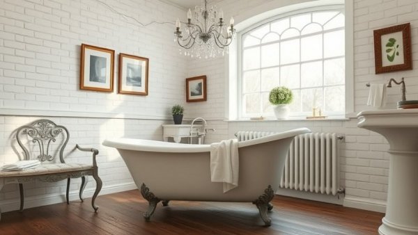 Elegant vintage bathroom design with clawfoot tub, ideal for questions to ask a plumbing company.