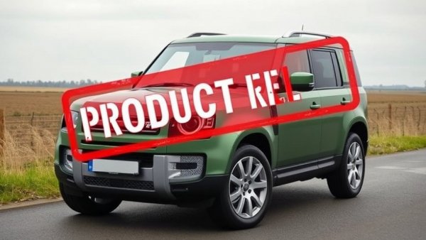 Land Rover seat belt recall sign on green Land Rover.