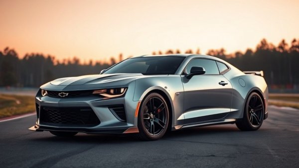 Revived Chevrolet Camaro on a racetrack at sunset
