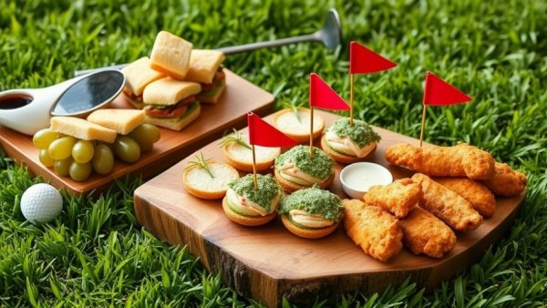 Golf watch party essentials with themed snacks and decor.
