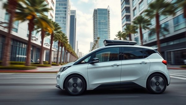 Modern autonomous vehicle on urban street highlighting automotive innovations.