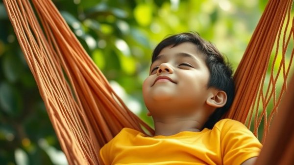 Teen relaxing in hammock for self-care in a peaceful garden.