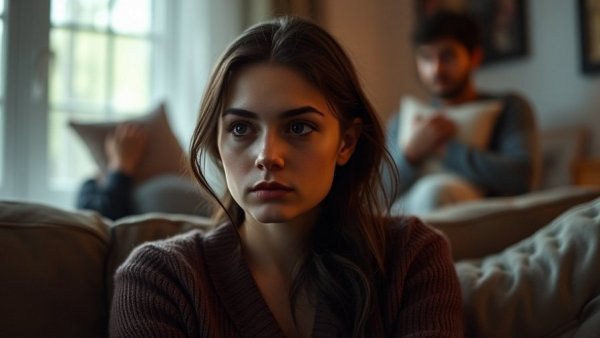 Pensive young woman contemplating emotional labor in relationships.