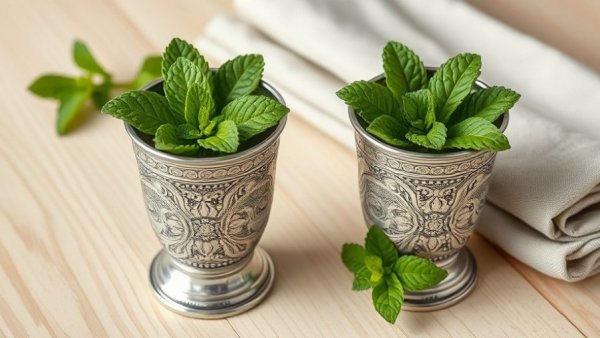 Valuable Collectibles Southerners Own: Silver mint julep cups with mint.