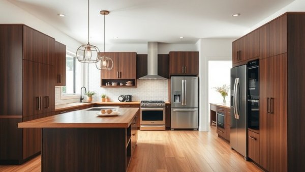Custom kitchen remodeling with dark cabinets and wooden island