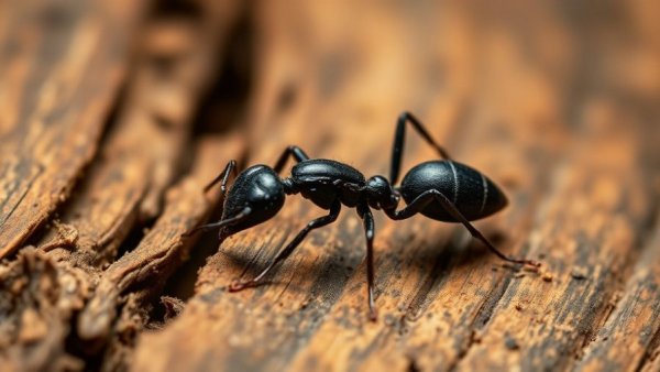 Macro shot of carpenter ant on wood for how to get rid of carpenter ants.