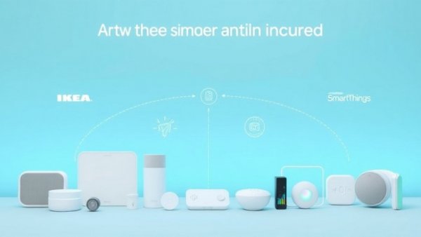 Samsung SmartThings and IKEA devices interconnected in smart home diagram.