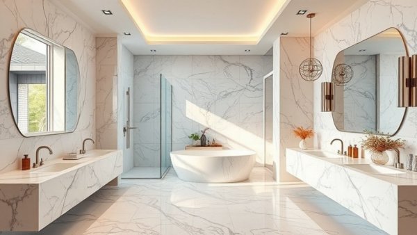 Luxurious marble bathroom showcasing natural stone choice.