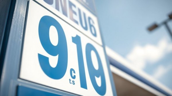 Gas price sign with extra 9/10 cents displayed in blue.