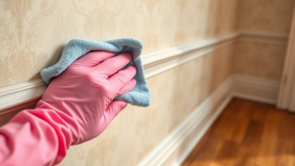 Cleaning baseboard with a cloth to revive without repainting